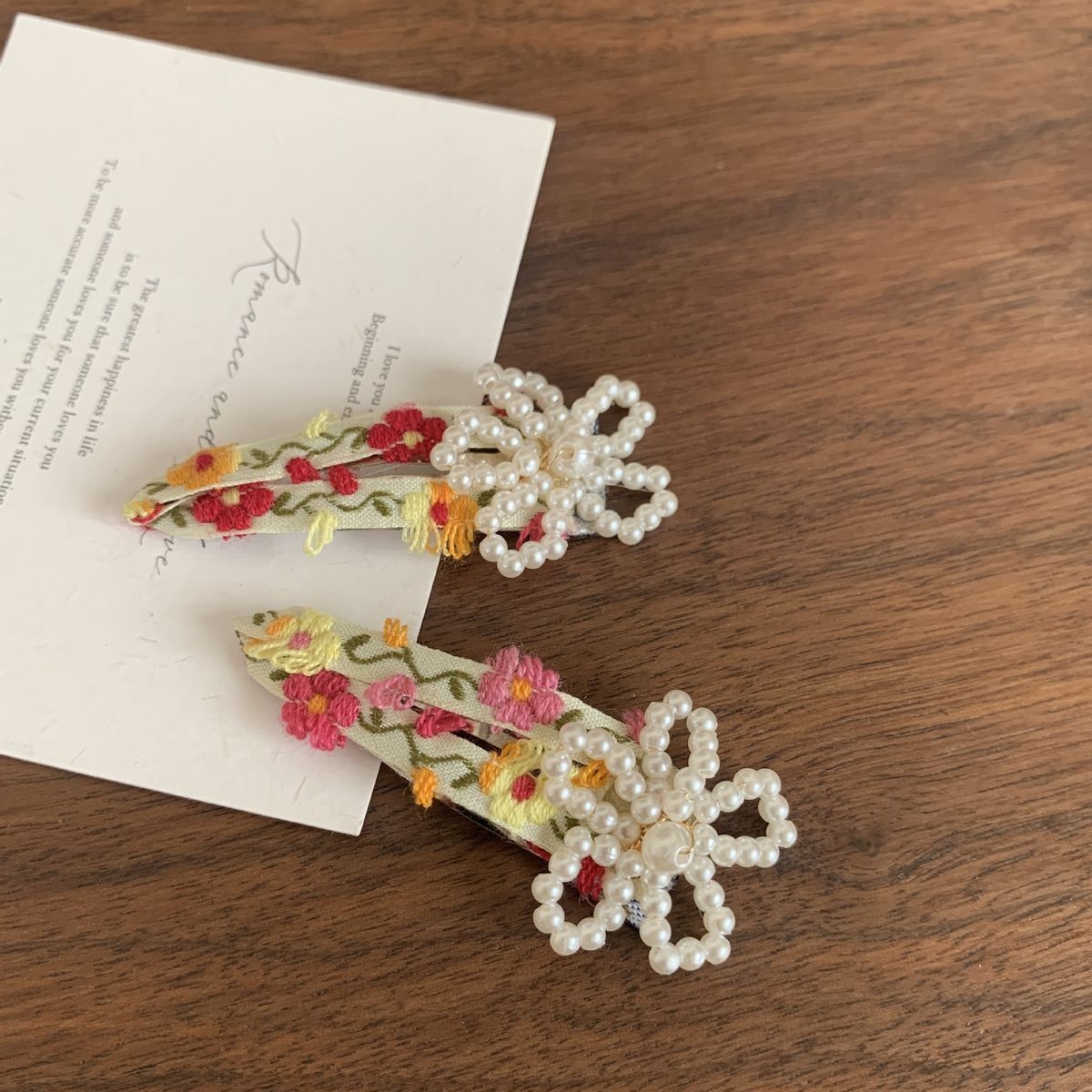 #N/A - 春夏碎花珍珠髮夾 1對裝 (米白色)