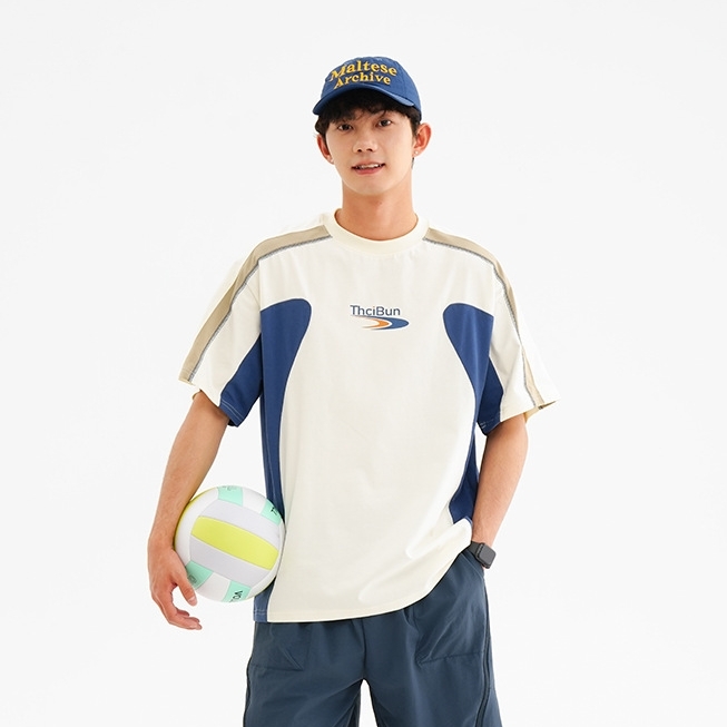 8M17 運動風色塊拼接短棉TEE 一色