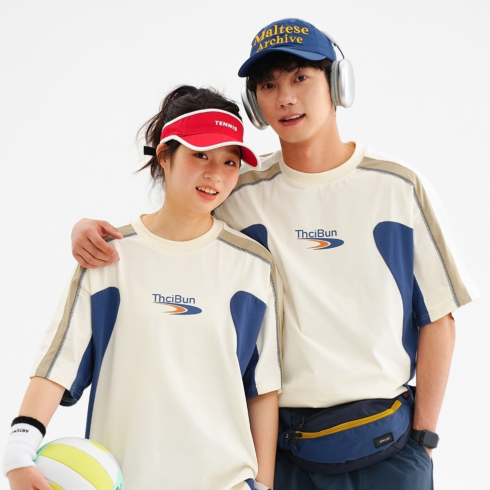 8M17 運動風色塊拼接短棉TEE 一色