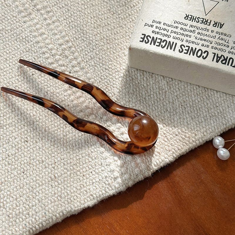 #N/A - 中式復古 盤髮U型髮簪 (琥珀色)