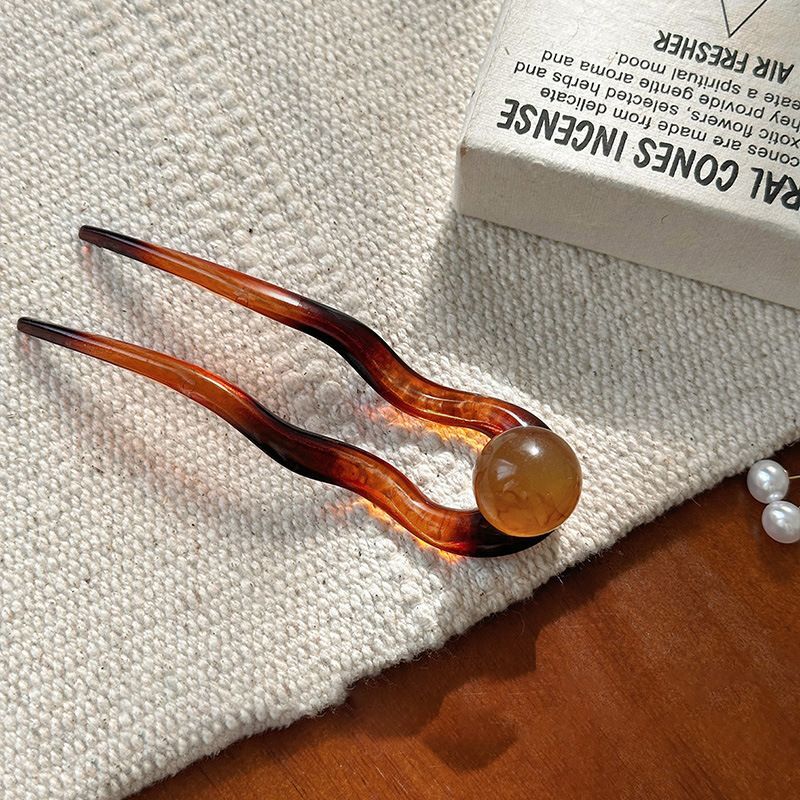 #N/A - 中式復古 盤髮U型髮簪 (焦糖棕)