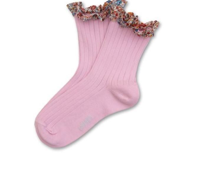 (預購) COLLEGIEN 荷葉花邊羅紋襪 Charlotte - 127 Rose Dragée 玫瑰糖粉