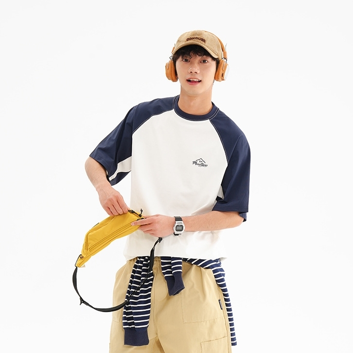 8M25 山系落肩色塊拼接短棉TEE 三色