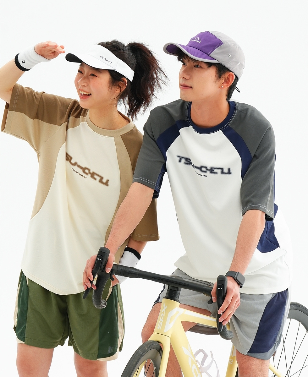 8M27 運動風拼接感落肩短棉TEE 三色