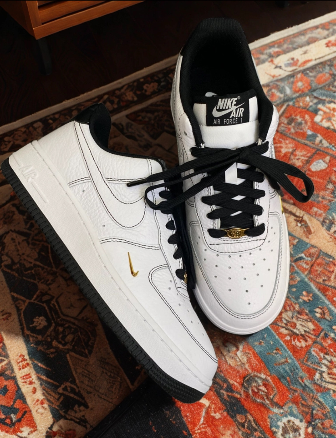 女鞋 NIKE W AIR FORCE 1 '07 MINI JEWEL 白黑 小勾 皮革 AF1 休閒鞋【IB6543-101】