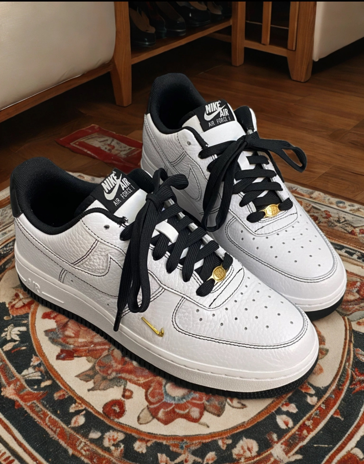 女鞋 NIKE W AIR FORCE 1 '07 MINI JEWEL 白黑 小勾 皮革 AF1 休閒鞋【IB6543-101】