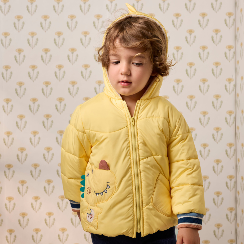 PIPPY 可愛恐龍鰭造型亮眼連帽風衣鋪棉外套 黃