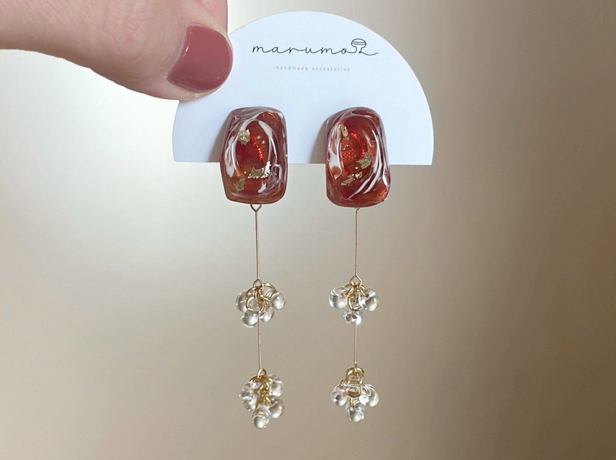 [marumo] nuance marble/brown/long | 耳針 | NO.13