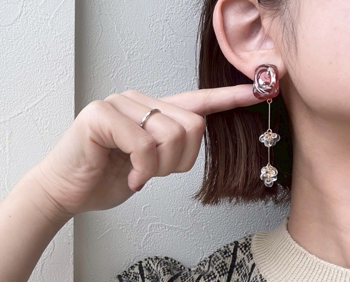 [marumo] nuance marble/brown/long | 耳夾 | NO.14