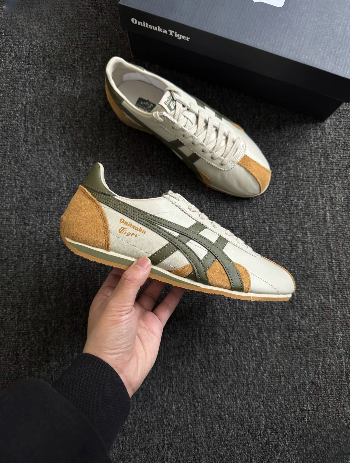 Onitsuka Tiger Runspark 鬼塚虎 抹茶貝果 墨綠色 黃色 皮革 復古 慢跑鞋 德訓鞋 1183B480-200/預購
