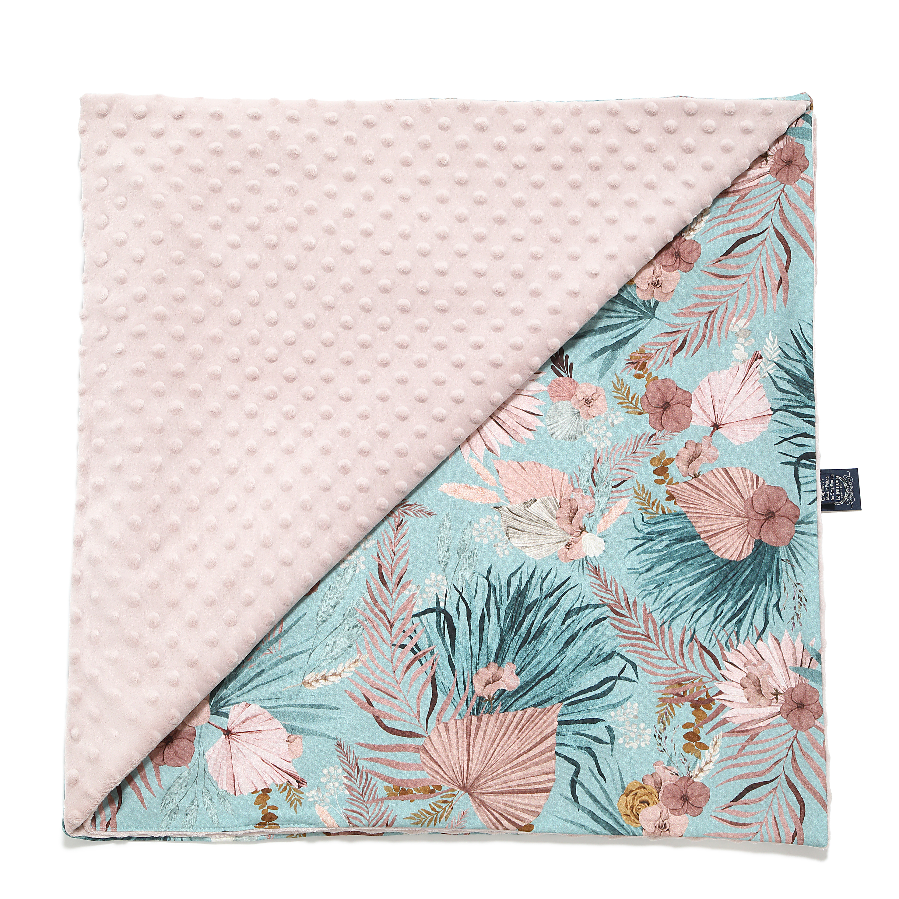 La Millou波蘭 單面巧柔豆豆毯加大｜棕櫚美妍花(綠底)｜煙燻櫻花粉-福利社專屬-outlet專屬