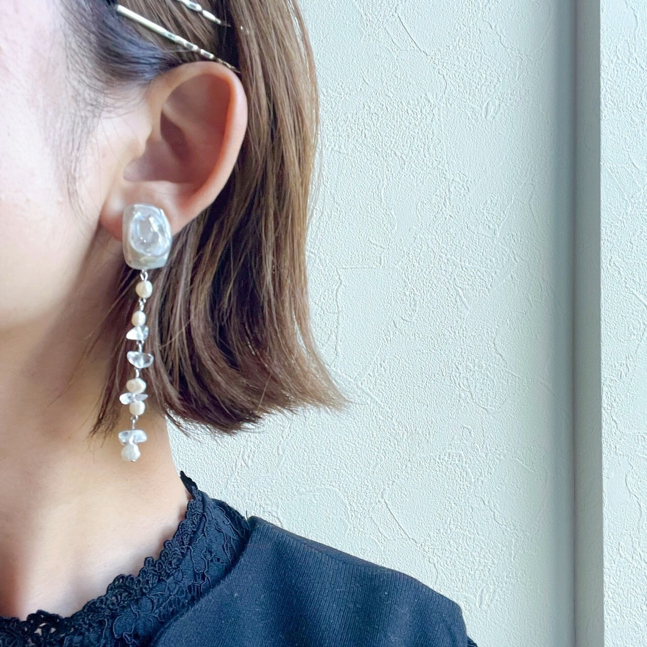 [marumo] nuance marble/silver/long | 耳夾 | NO.17