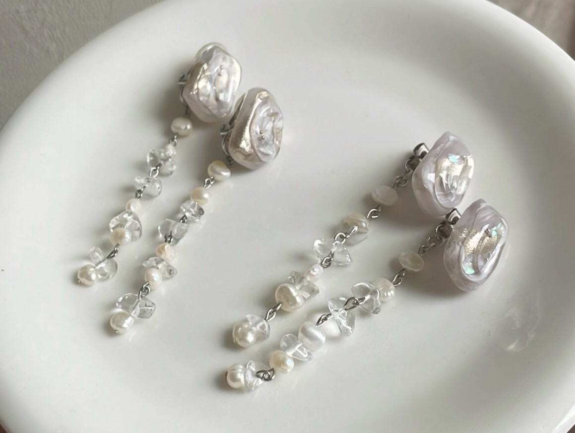 [marumo] nuance marble/silver/long | 耳夾 | NO.17