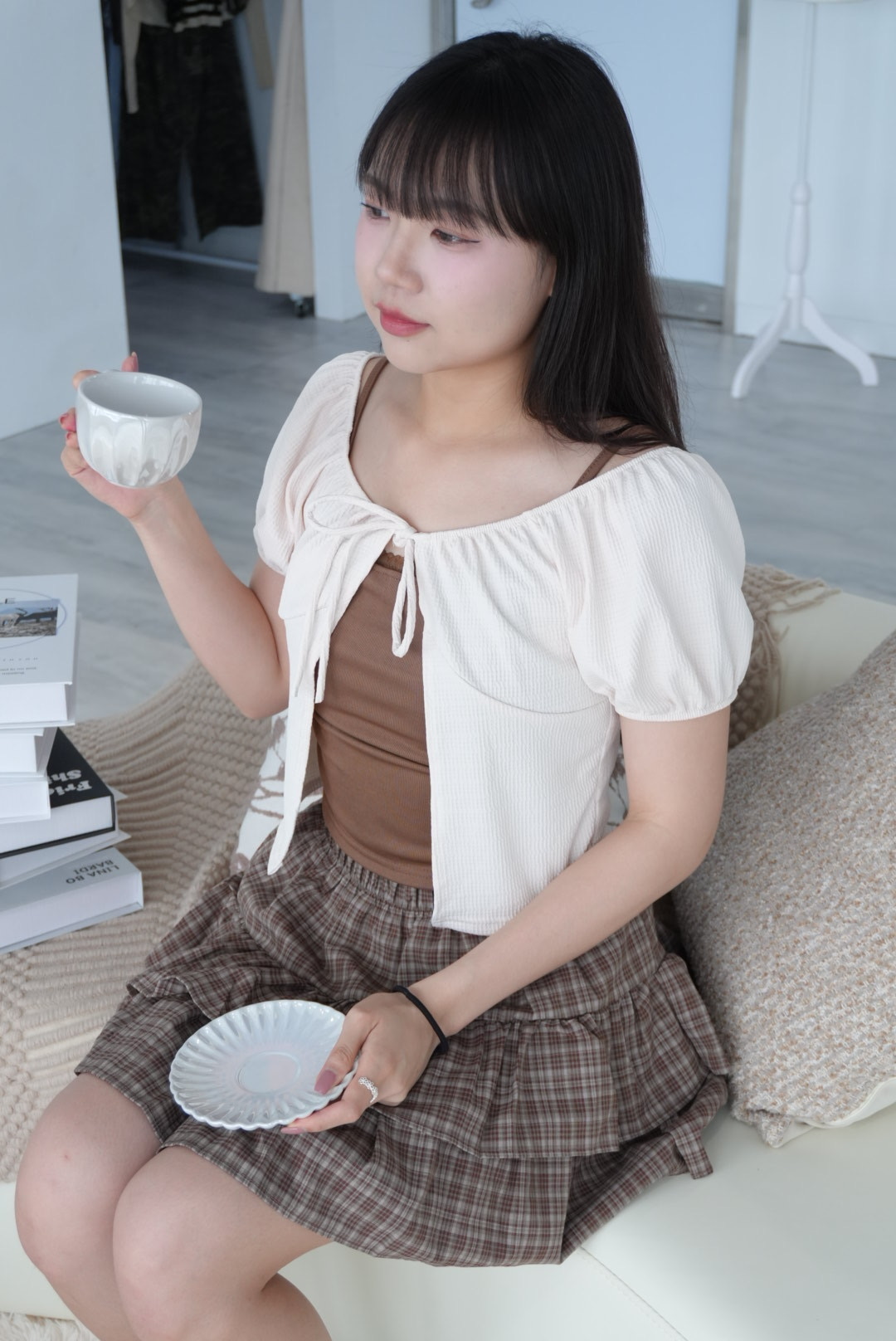 泡泡袖假兩件上衣