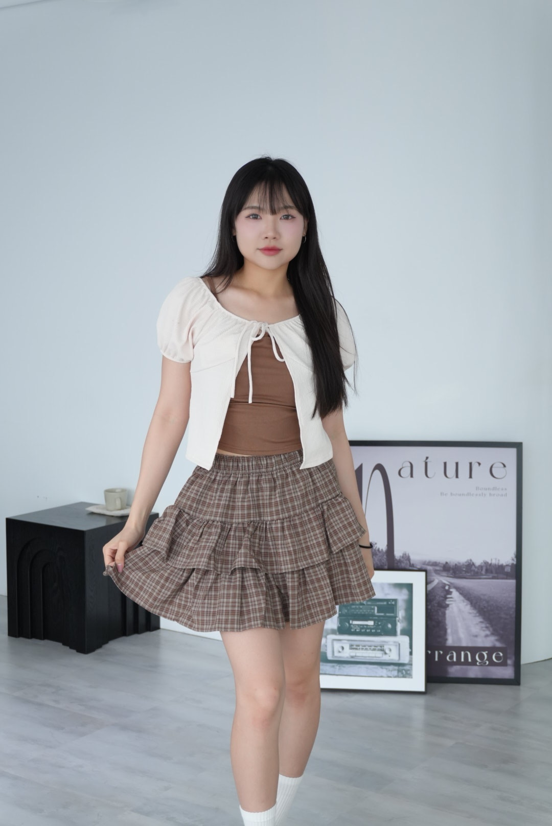 泡泡袖假兩件上衣