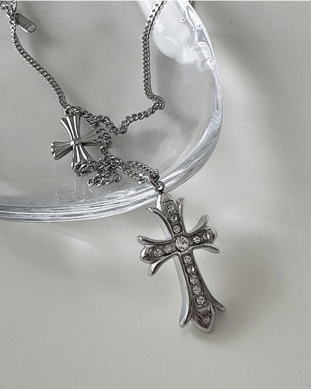 <超熱銷🔥>韓國 OFUSE double cross necklace 克羅心 水鑽 十字架 鋼 項鍊