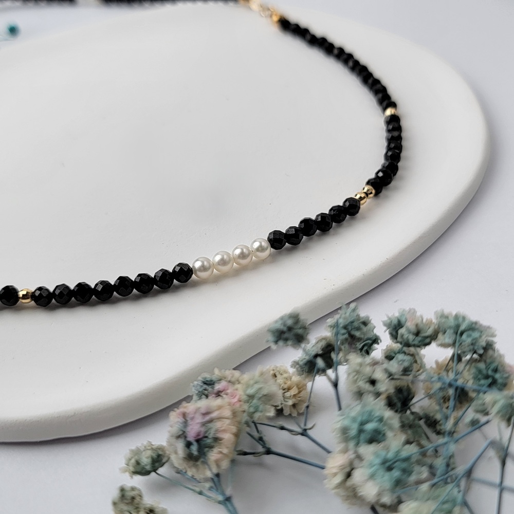 【me.luxe】K18黑尖晶石珍珠金珠串鍊