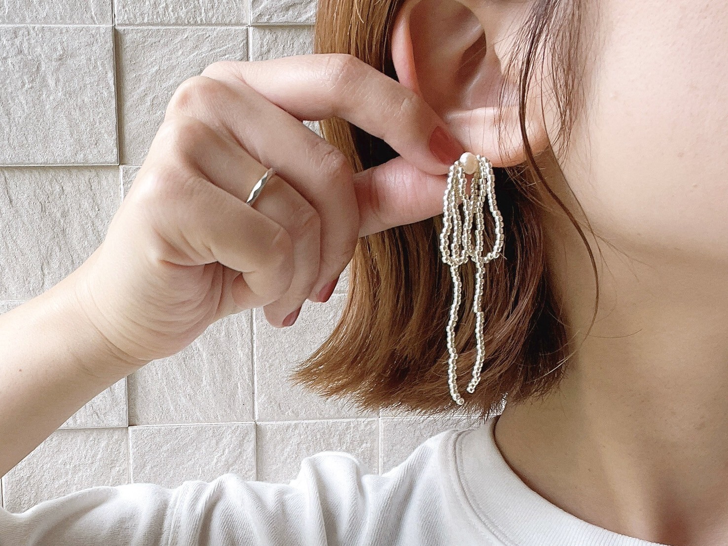 [marumo] beads ribbon/silver | 耳針 | NO.22