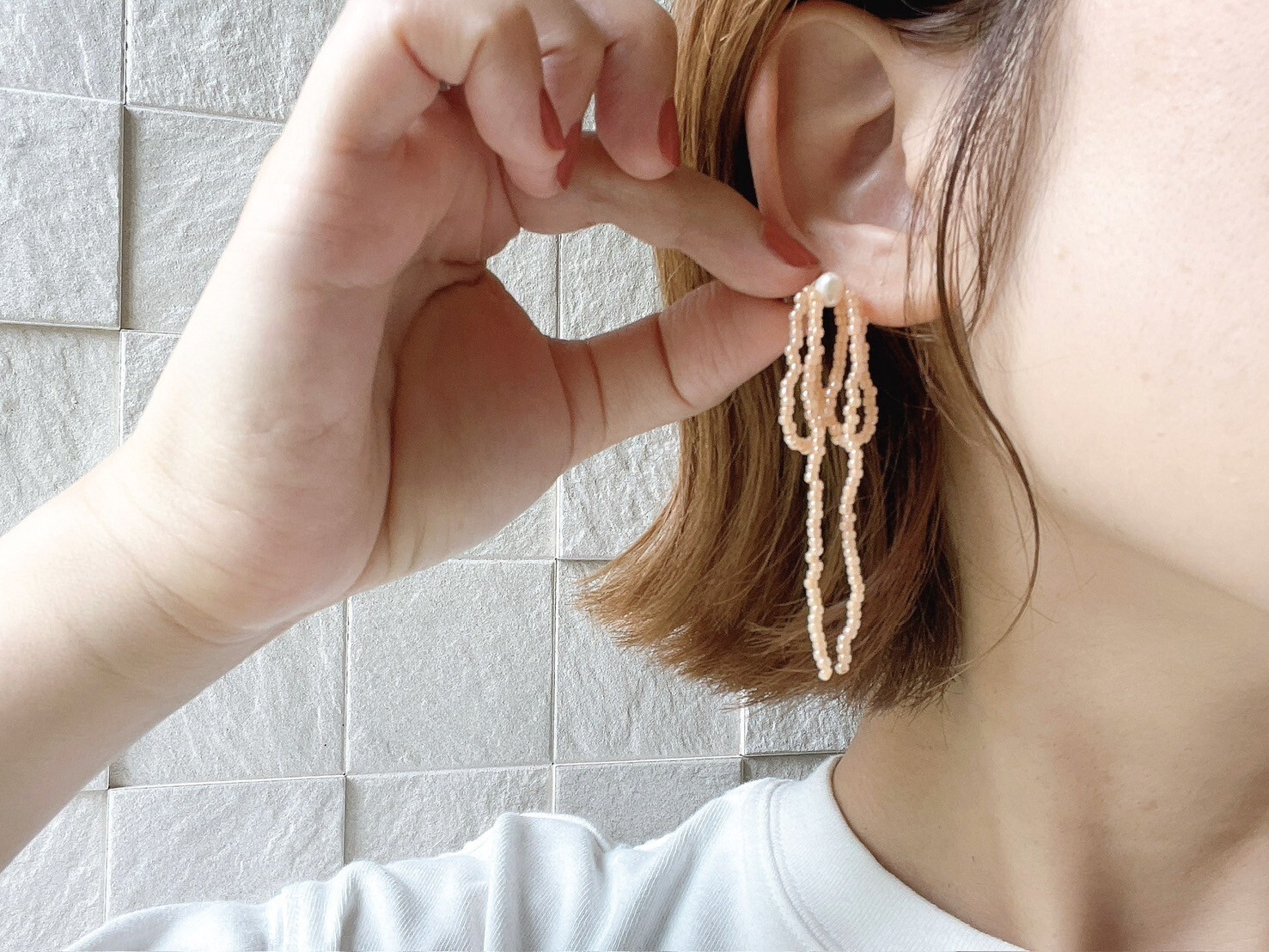 [marumo] beads ribbon/olange | 耳針 | NO.24