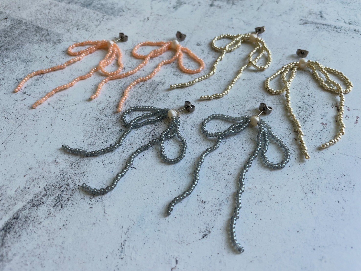 [marumo] beads ribbon/olange | 耳針 | NO.24