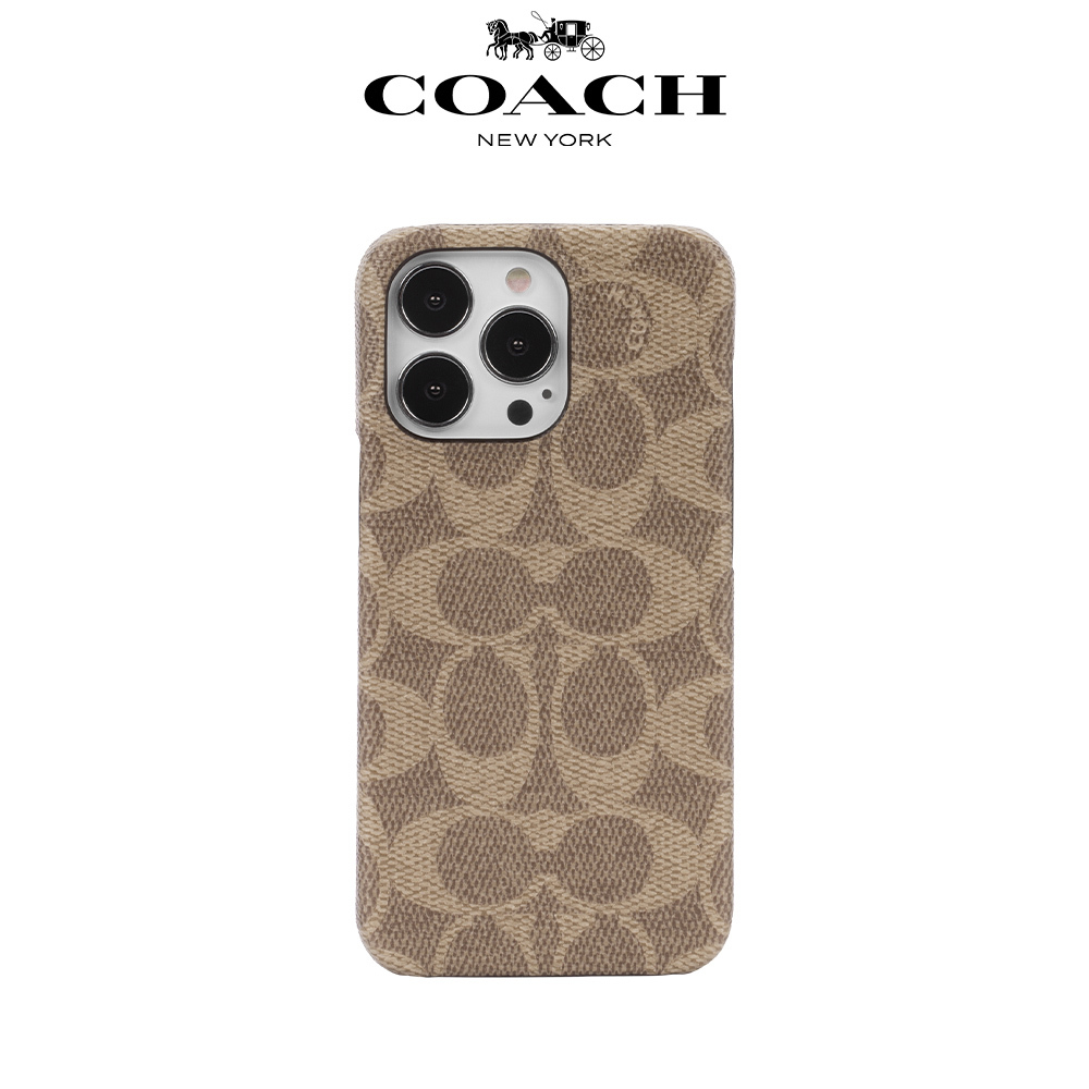 【COACH】iPhone 14 Plus 精品手機殼 卡其色經典大C i13 6.1雙鏡頭共用