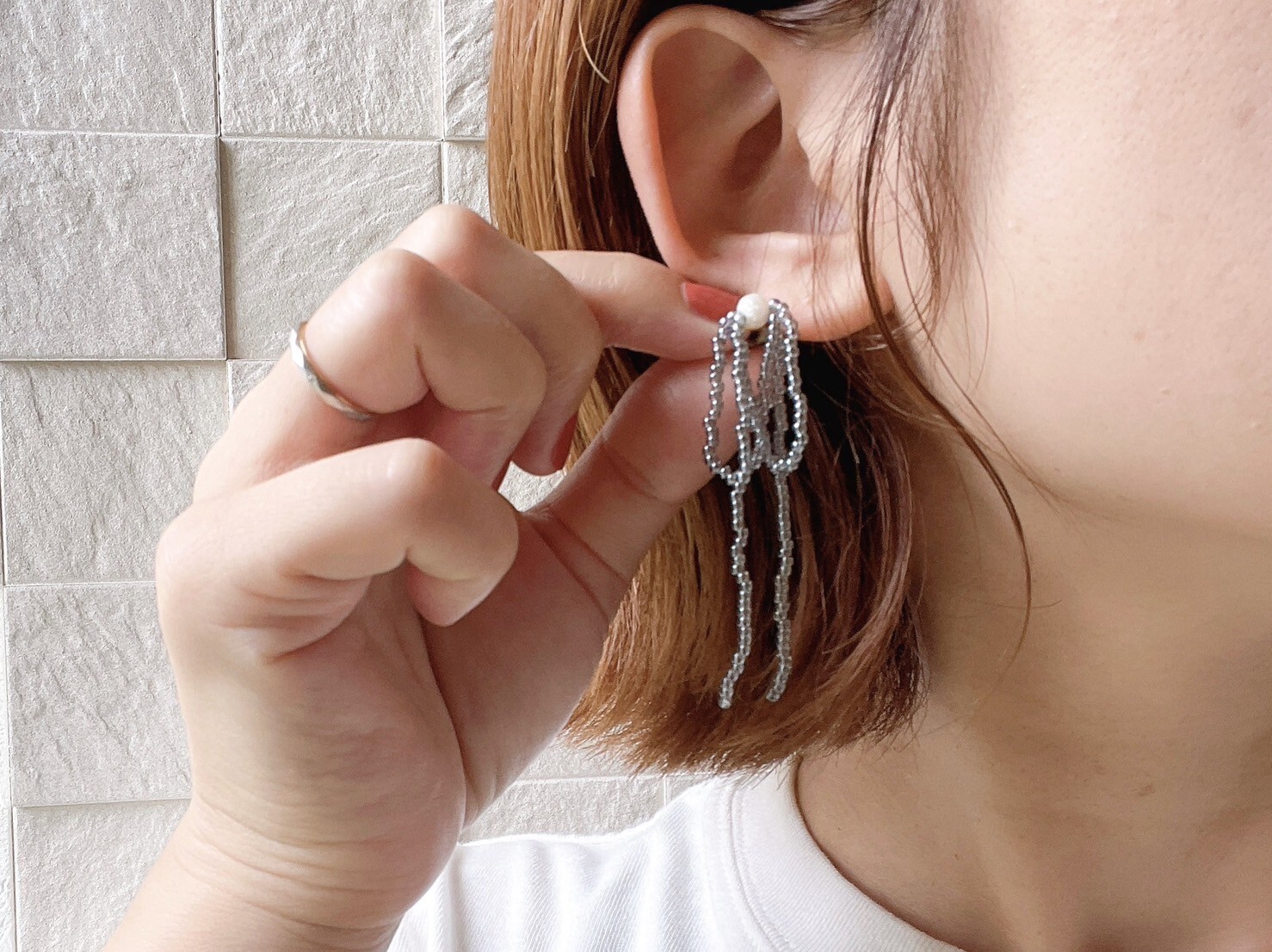 [marumo] beads ribbon/navy | 耳針 | NO.26