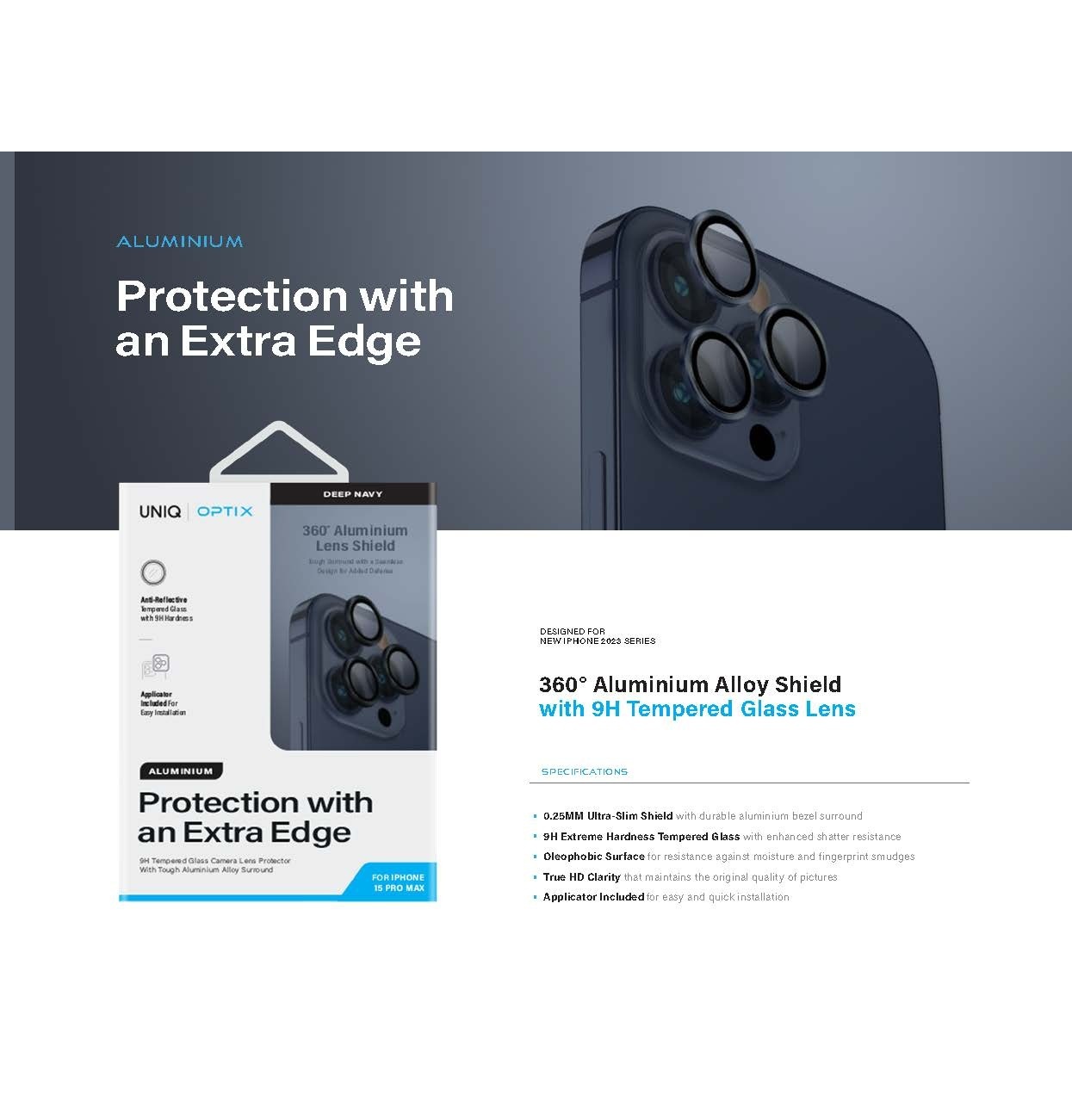 UNIQ-OPTIX Aluminium iPhone 15 Pro / 15 Pro Max 鋁合金相機鏡頭保護貼