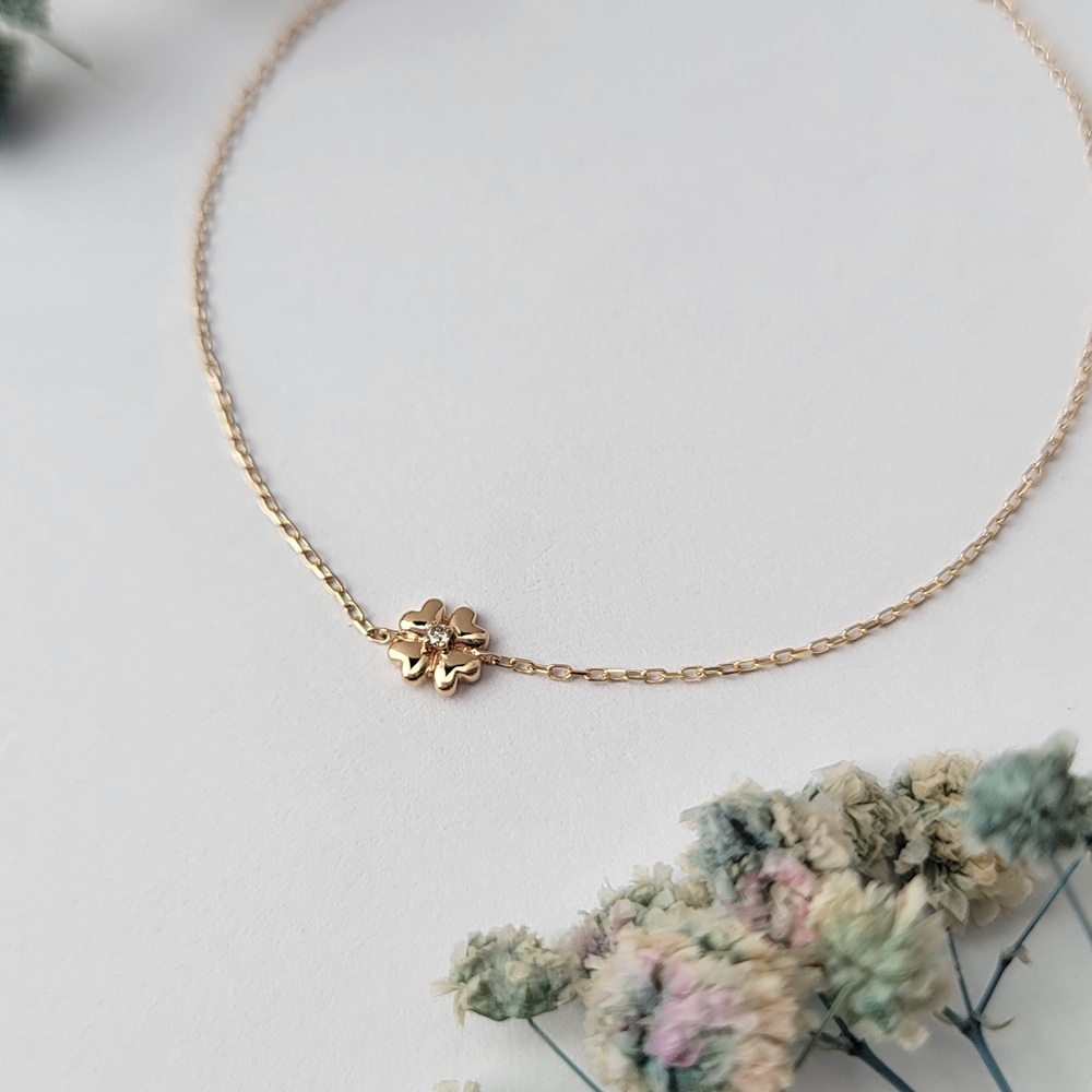 【me.luxe】K10幸運草1分鑽石手鍊