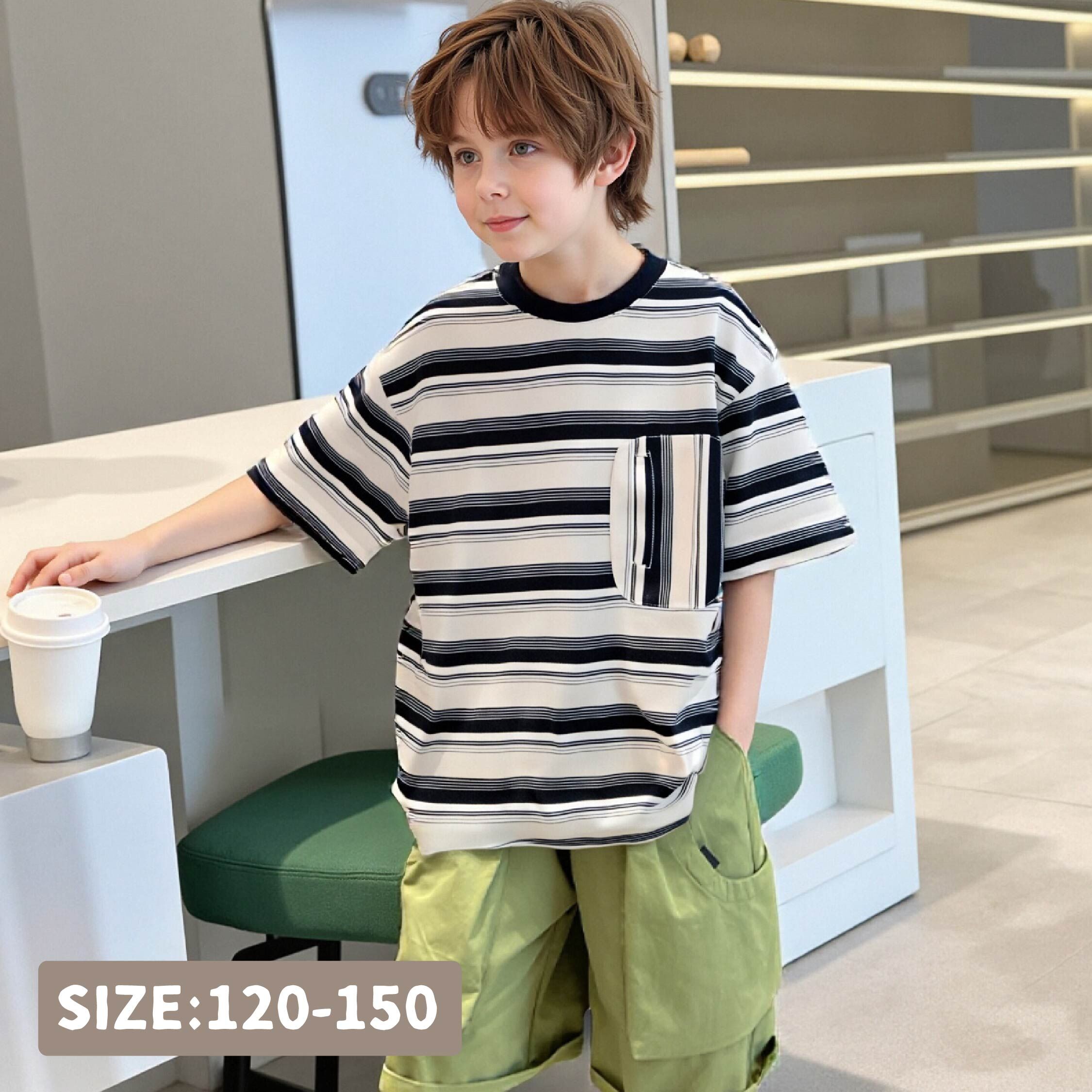 【H50866】經典條紋造型口袋上衣