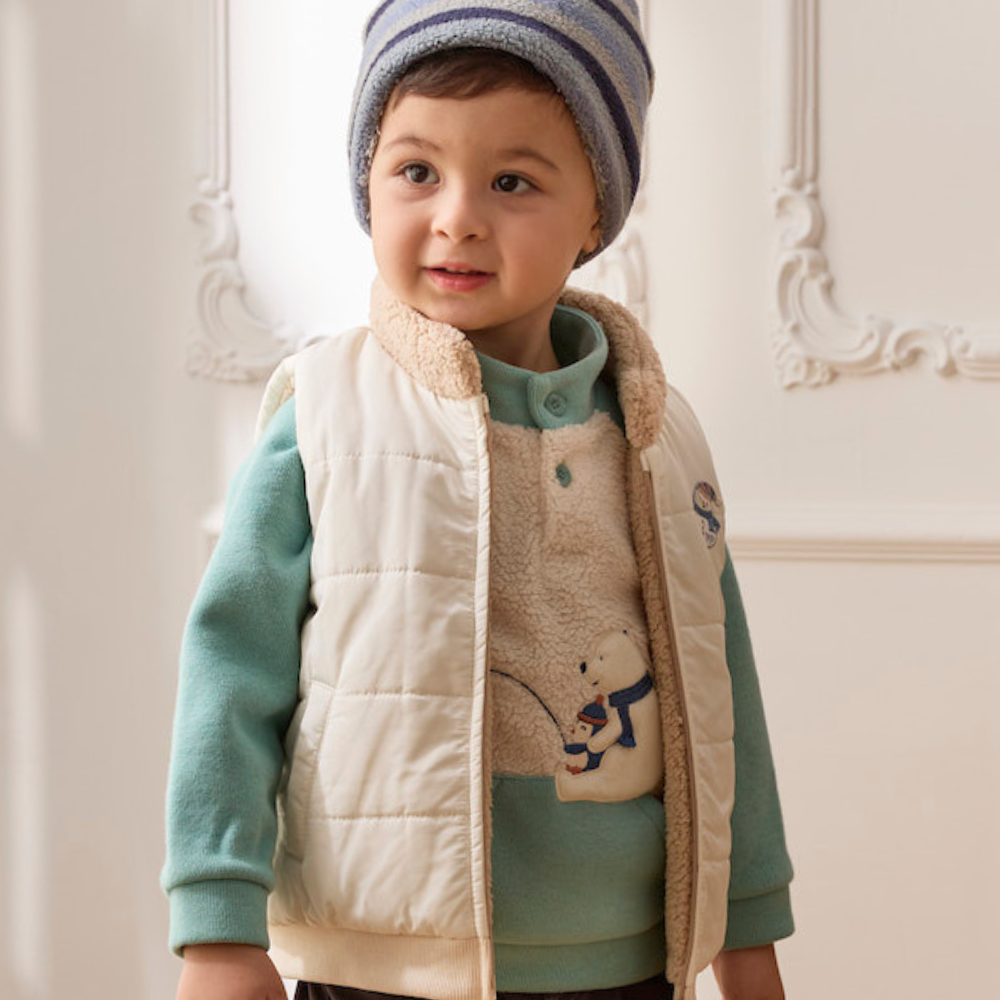 PIPPY 北極熊內刷毛暖暖小立領長袖上衣 綠