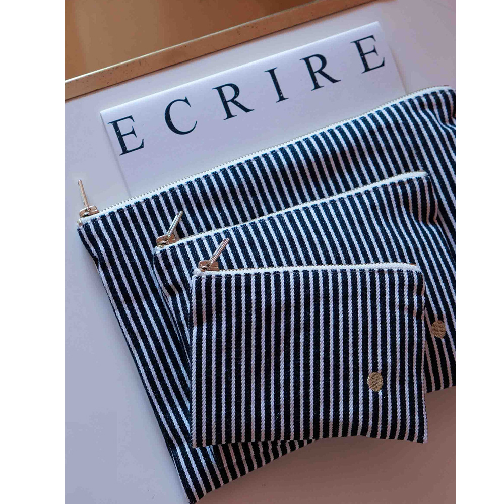 法國La cerise sur le gâteau 有機棉防水分類收納袋-黑條紋(小)