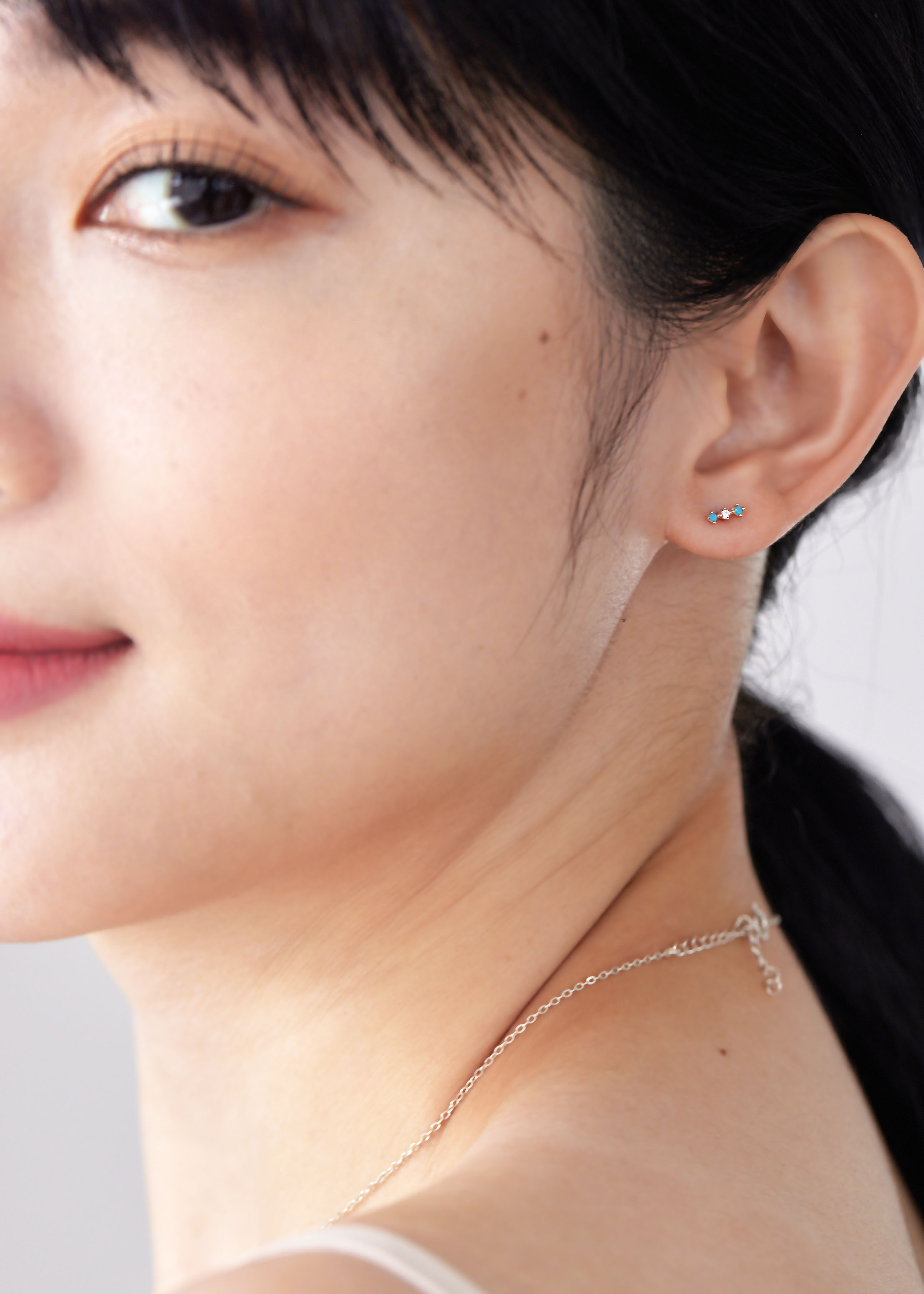 迷你湖水鑽純銀耳環-玫