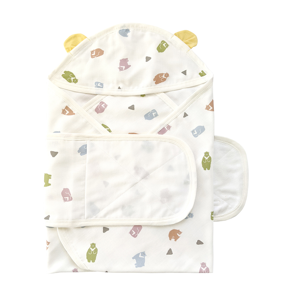 有機棉嬰兒柔紗肚圍包巾-熊山 | 藍天畫布有機棉