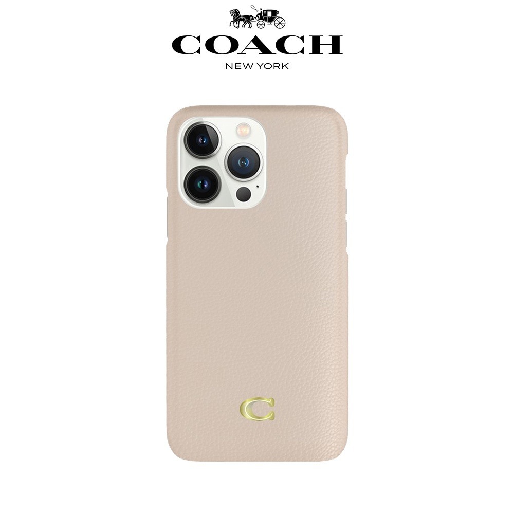 【COACH】iPhone 14/Pro/Plus/Pro Max 真皮手機殼 粉白經典大C