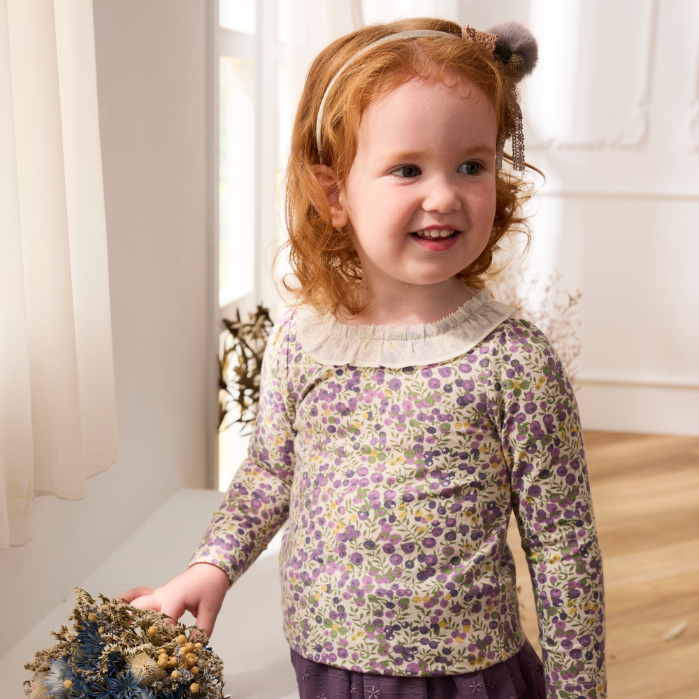 PIPPY浪漫藍莓印花蕾蕾圓領長袖上衣 紫