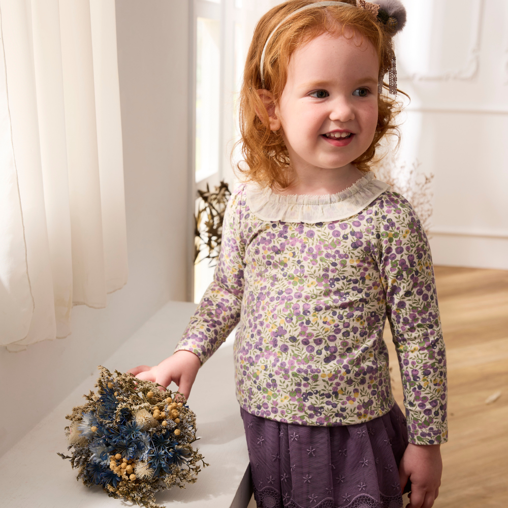 PIPPY浪漫藍莓印花蕾蕾圓領長袖上衣 紫