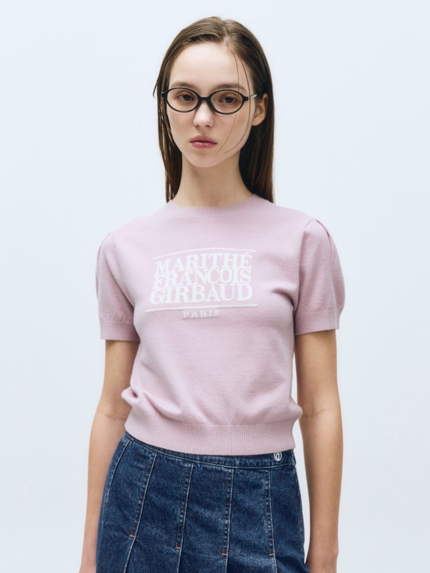 韓國 Marithe François Girbaud MFG 針織經典 LOGO 短袖 粉色