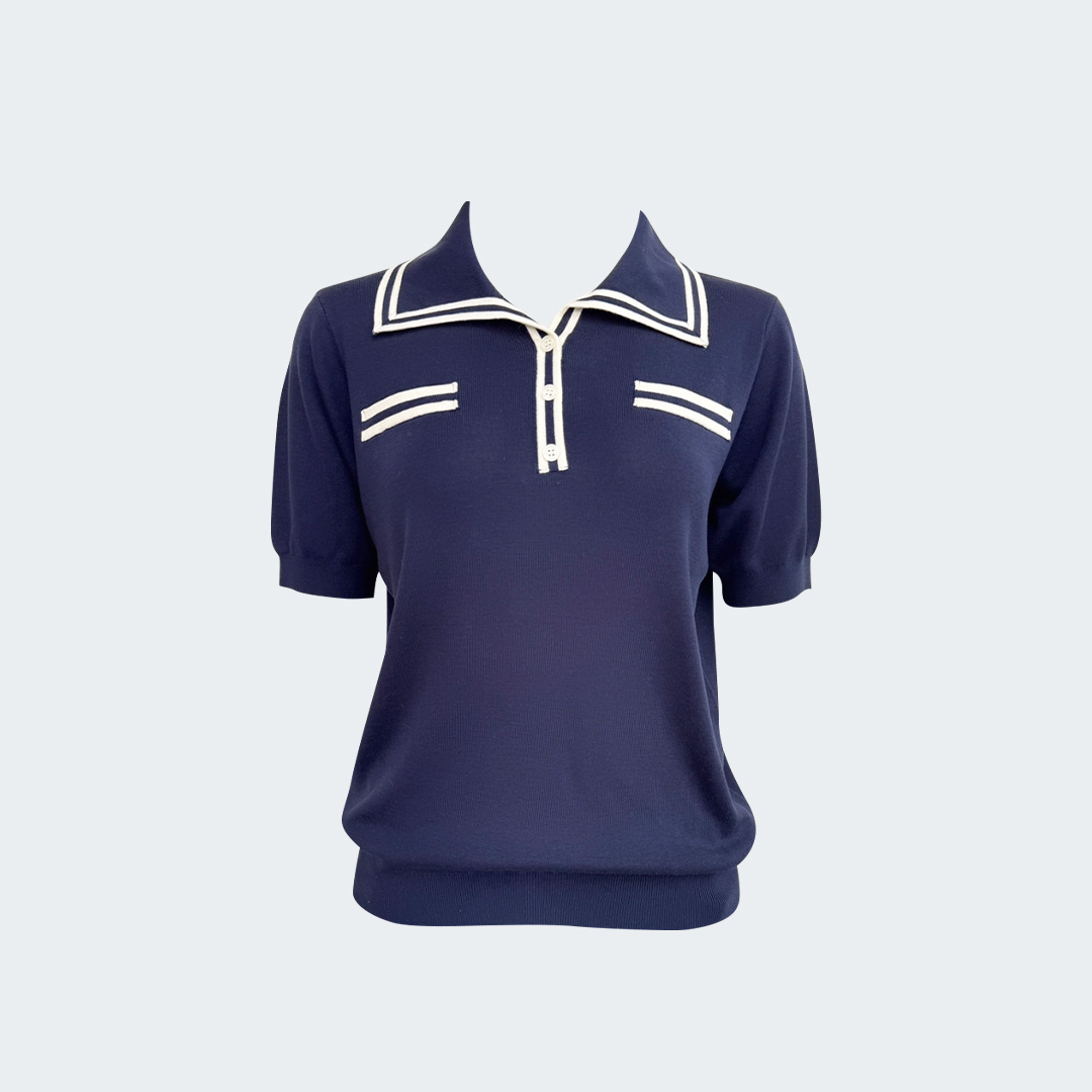 法式優雅翻領針織衫