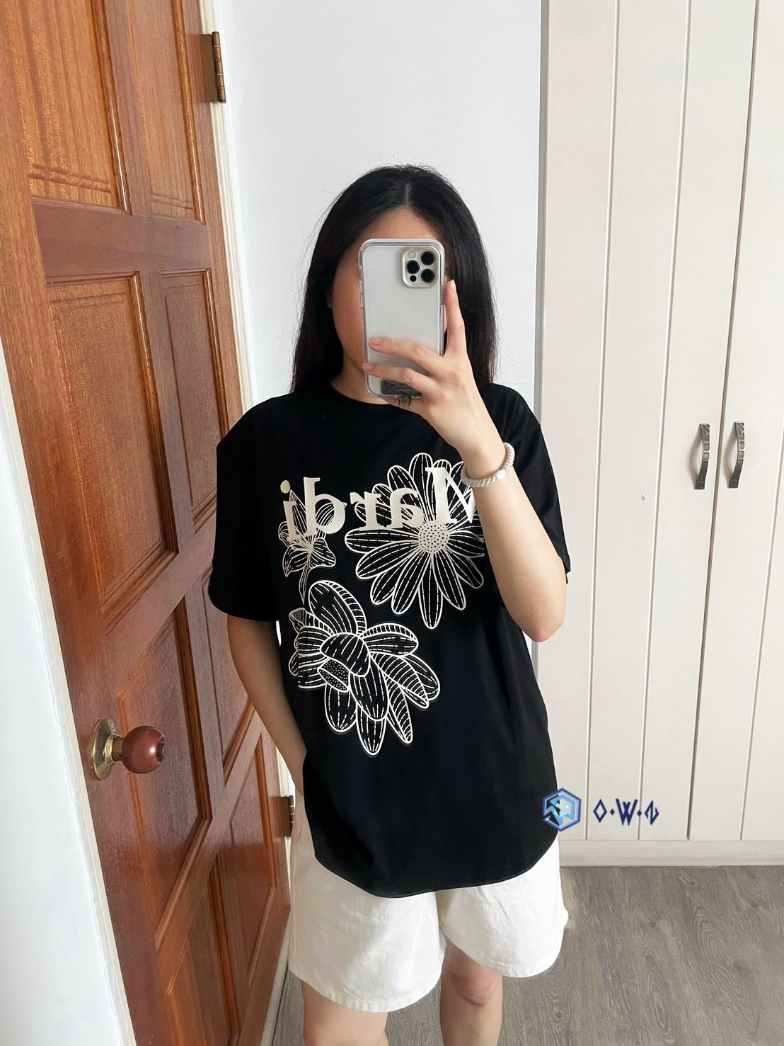 【OWN】Mardi Mercredi 短袖上衣 雛菊 花花 新款 韓國網路限定 單一尺寸 炭灰 黑色