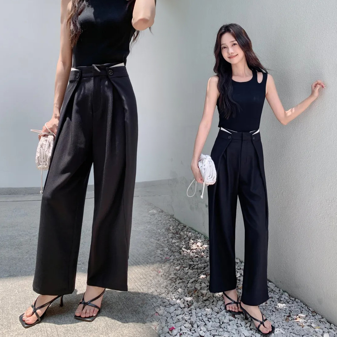 獨特感腰頭配色雙釦造型九分西裝褲-S-L (Elegant & Love)