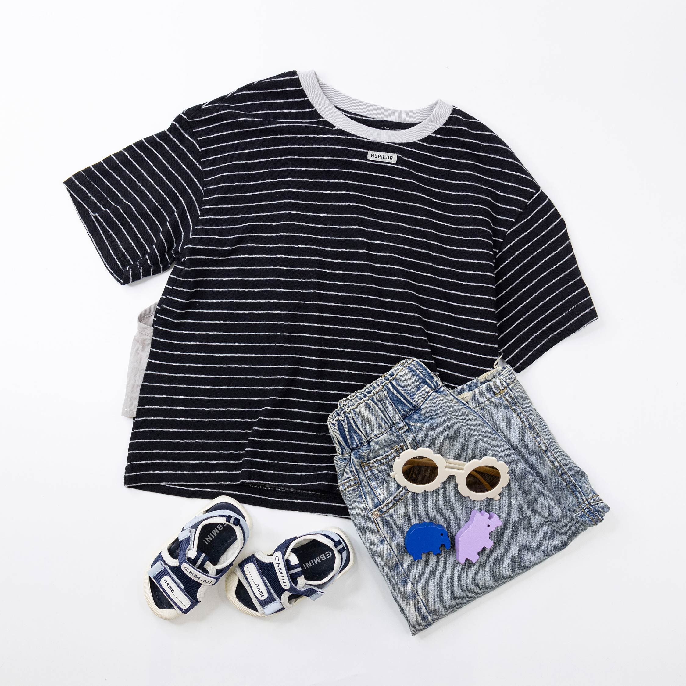 【H50787】經典條紋假兩件設計上衣