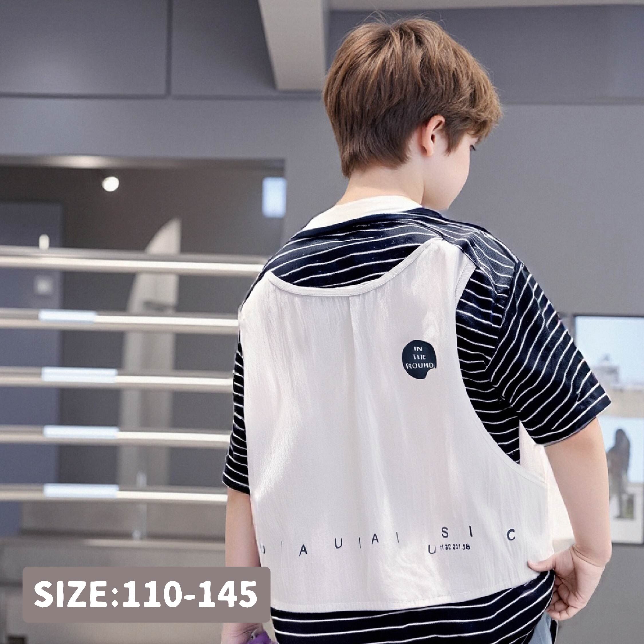 【H50787】經典條紋假兩件設計上衣