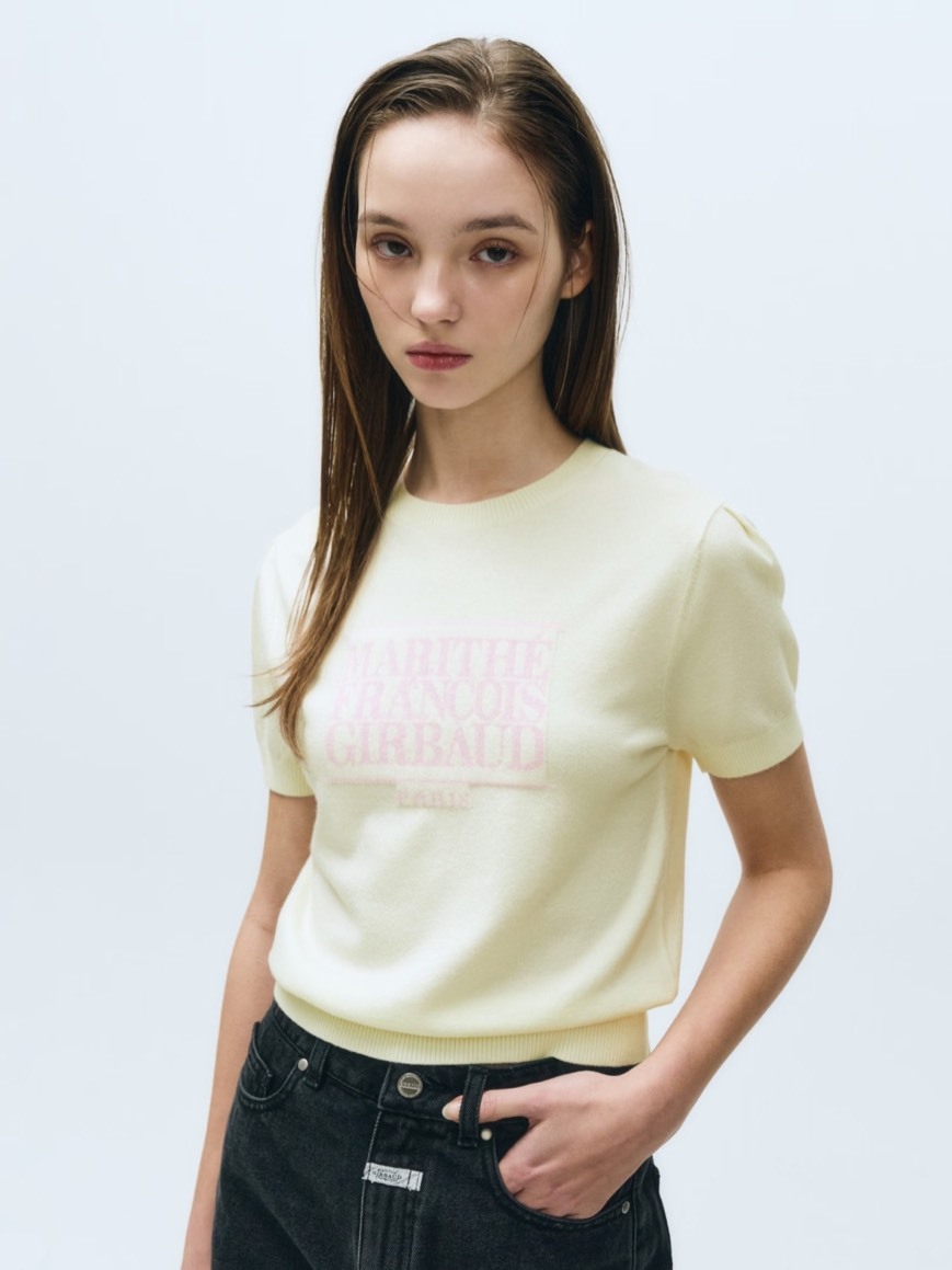 韓國 Marithe François Girbaud MFG 針織經典 LOGO 短袖 米白色
