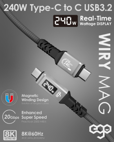 EGO Wiry Mag 240W USB3.2 Type-C to C 磁吸數據線