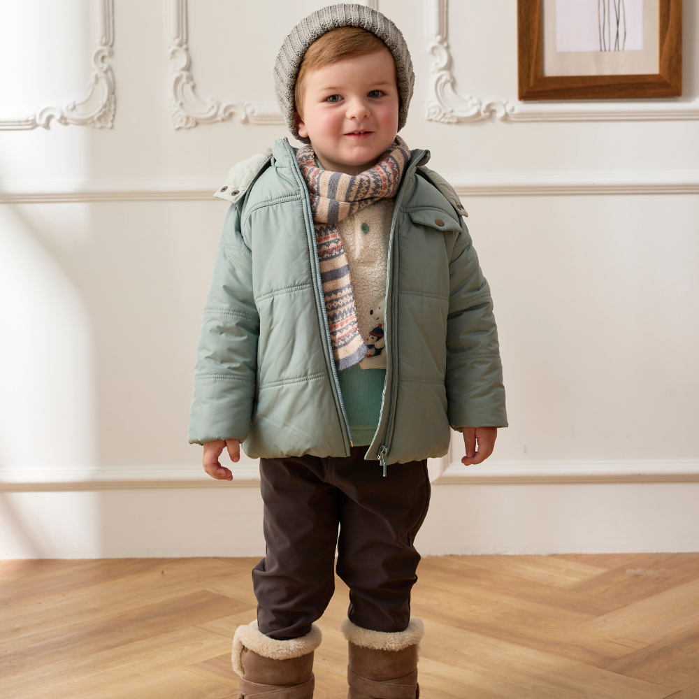 PIPPY超保暖素面風衣連帽舖棉外套 水湖綠