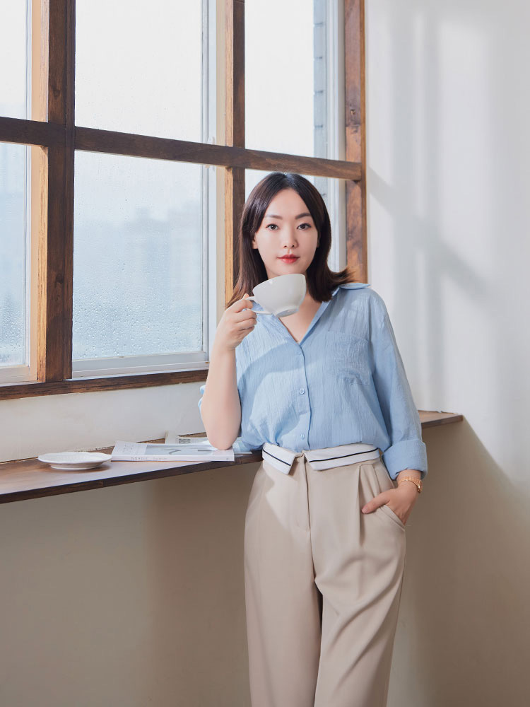 OH！HER 朵朵柔膚長袖襯衫（附髮圈）