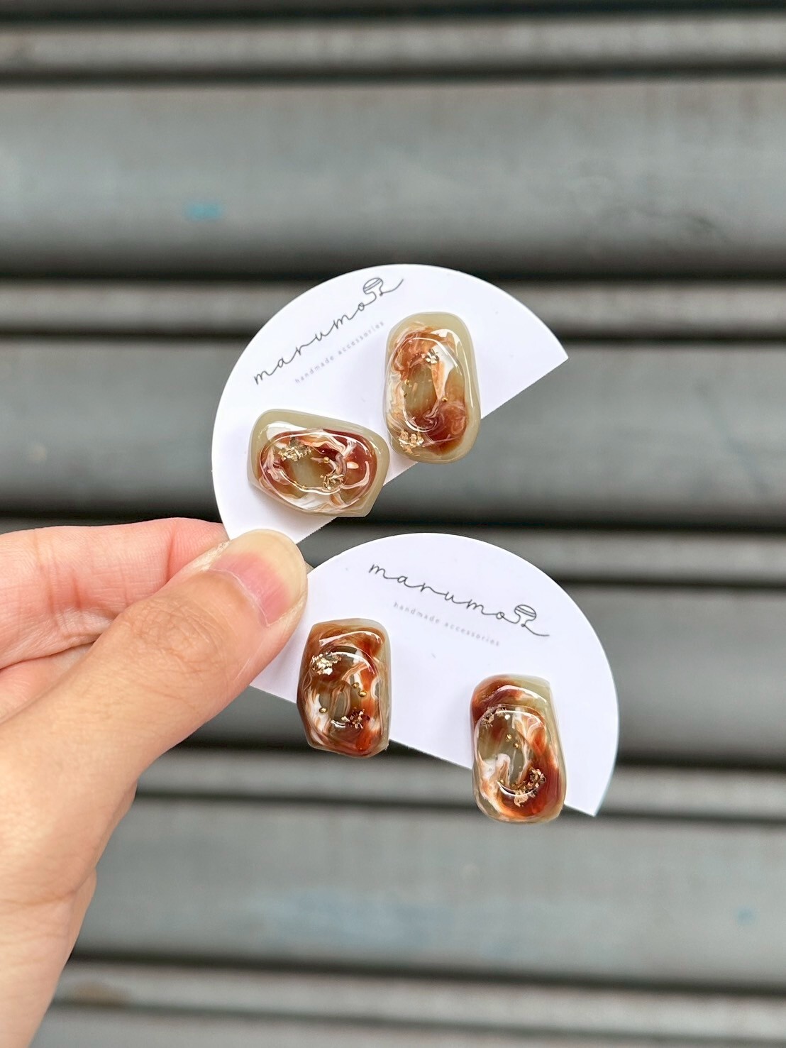 [marumo] nuance marble/khaki | 耳針 | NO.34