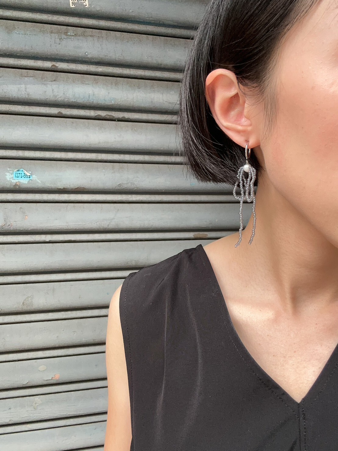 [marumo] beads ribbon/navy | 耳夾 | NO.27