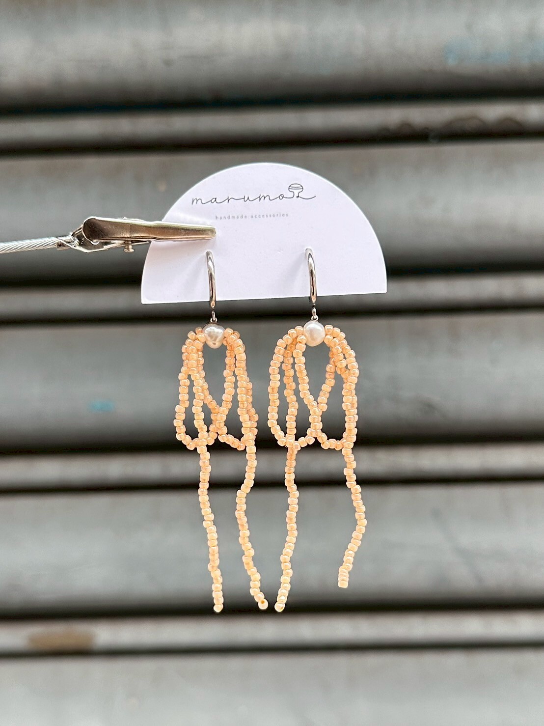 [marumo] beads ribbon/olange | 耳夾 | NO.25