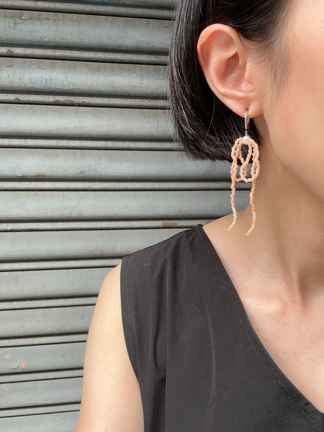 [marumo] beads ribbon/olange | 耳夾 | NO.25